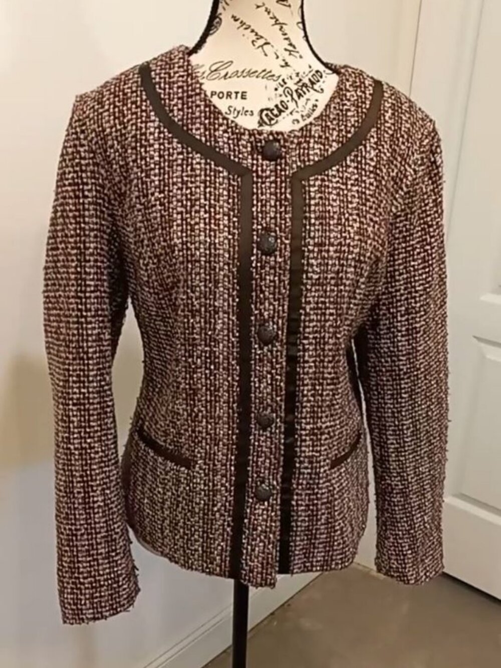 Women L Tweed Covington Vintage Blazer Jacket Casual Brown Purple Soft Capsule